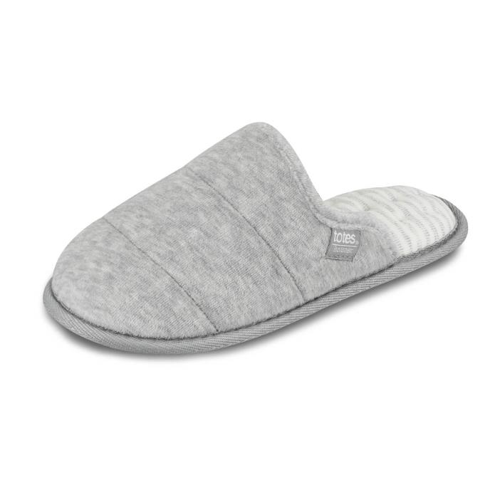 Isotoner® Ladies Marl Quilted Mule Slipper With Striped In Sock Grey Extra Image 2